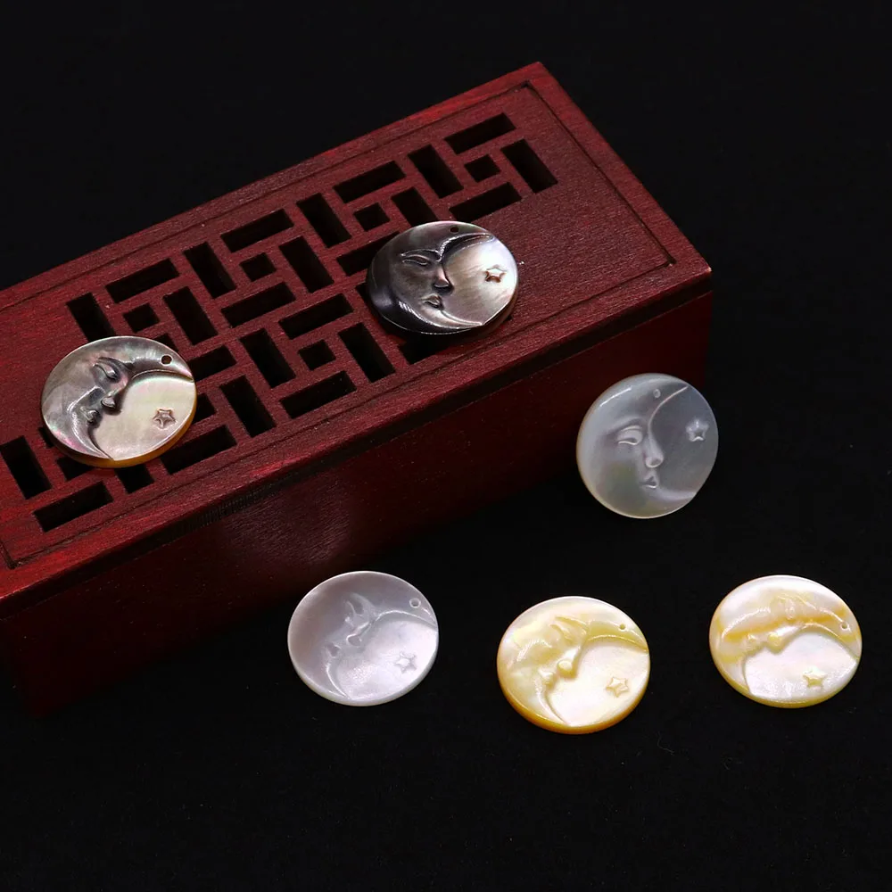 

1pc Exquisitely Carved Round Moon Pattern Natural Shell Single-Hole Pendant Accessory For Handmade Women's Necklace Earring Gift