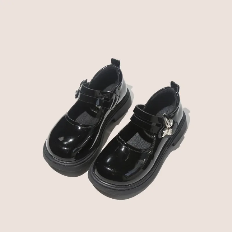 Kids Leather Shoe Glossy PU Black Shoes for Girls New School Versatile Children\'s Causal Princess Thick Bottom Mary Jane Shoes