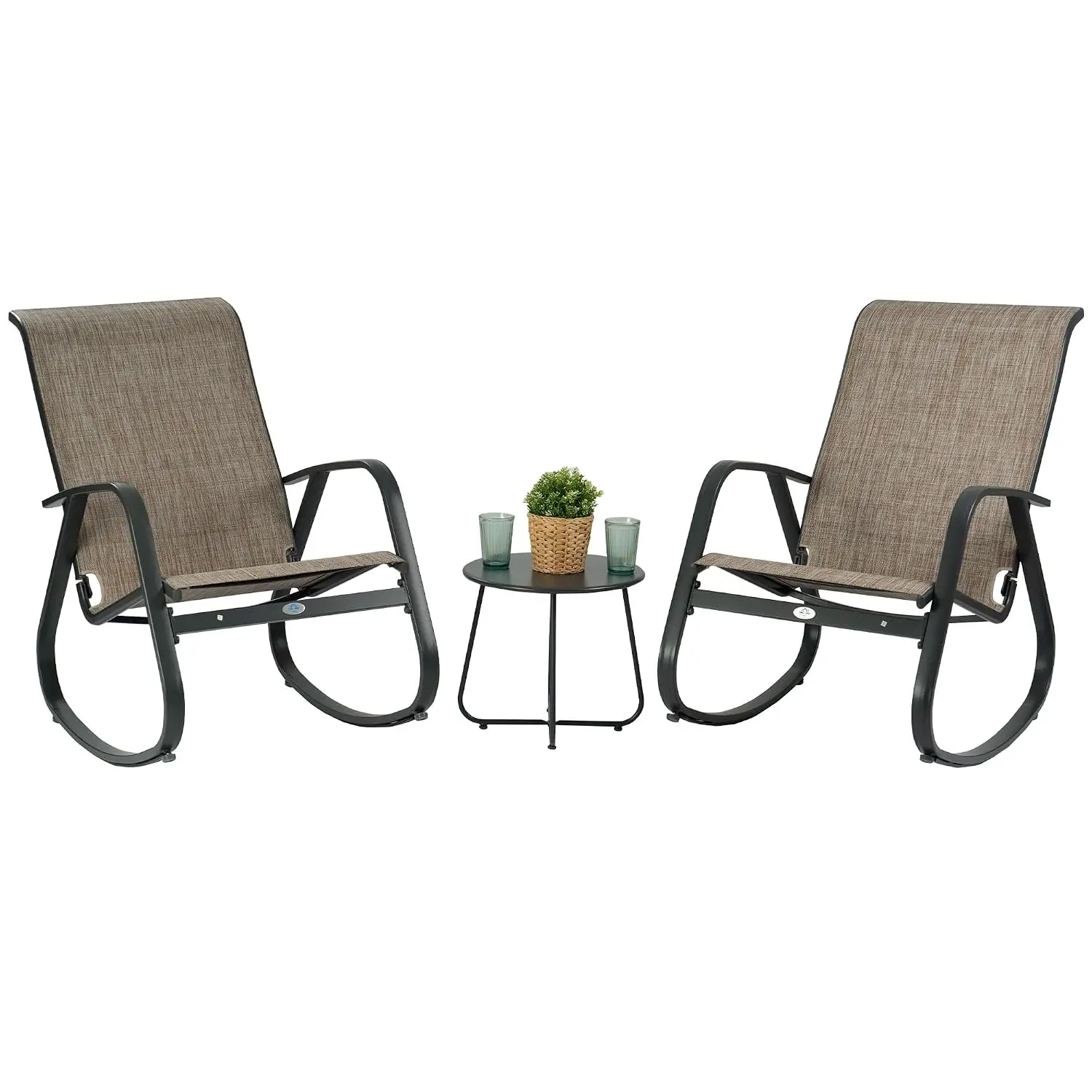 3-Piece Outdoor Rocking Bistro Set, 2 Sling Rockers & Side Table, Aluminum Frame, Textilene Fabric, Customized