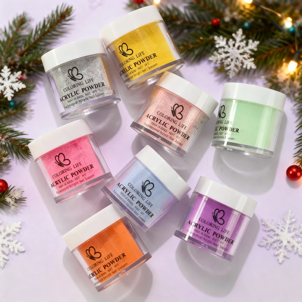 8 colori/set polvere acrilica per unghie natalizie 3-IN-1 estensione/intaglio/pigmento in polvere di cristallo per accessori per manicure