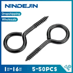 5-50pcs Screw Eye Hooks Heavy Duty 12# 14# 16# Black Zinc Plated 1#-5# Metal Small Eyelet Screws for hanging lights DIY Jewelry