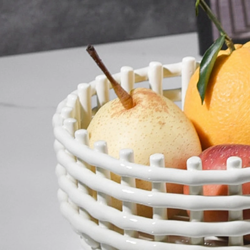 ABNO-Semplice cestino portaoggetti in ceramica intrecciata, portaspazzolino, vassoio per frutta scavato, cestino per drenaggio domestico, organizer da tavolo