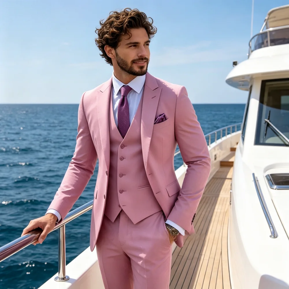 

Мужской костюм-тройка Slim Fit: пиджак, жилет и брюки. Элегантный комплект для бизнеса, свадьбы и вечеринок. Однотонный, модный мужской наряд.