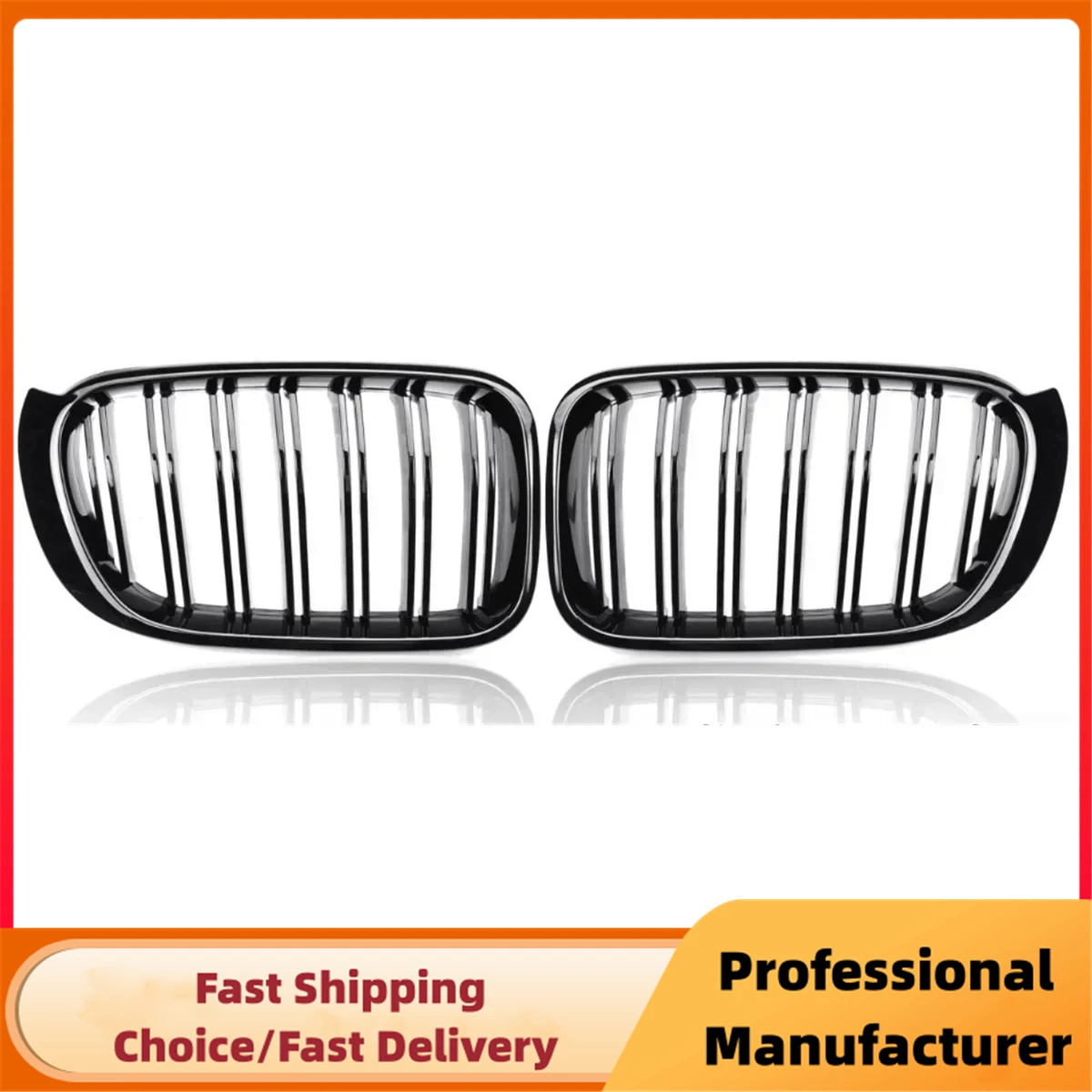 For BMW X3 X4 F25 F26 2014 2015 2016 2017 Front Bumper Kidney Racing Grille 1Pair Car Double Line Sport Grill Glossy Black Cover