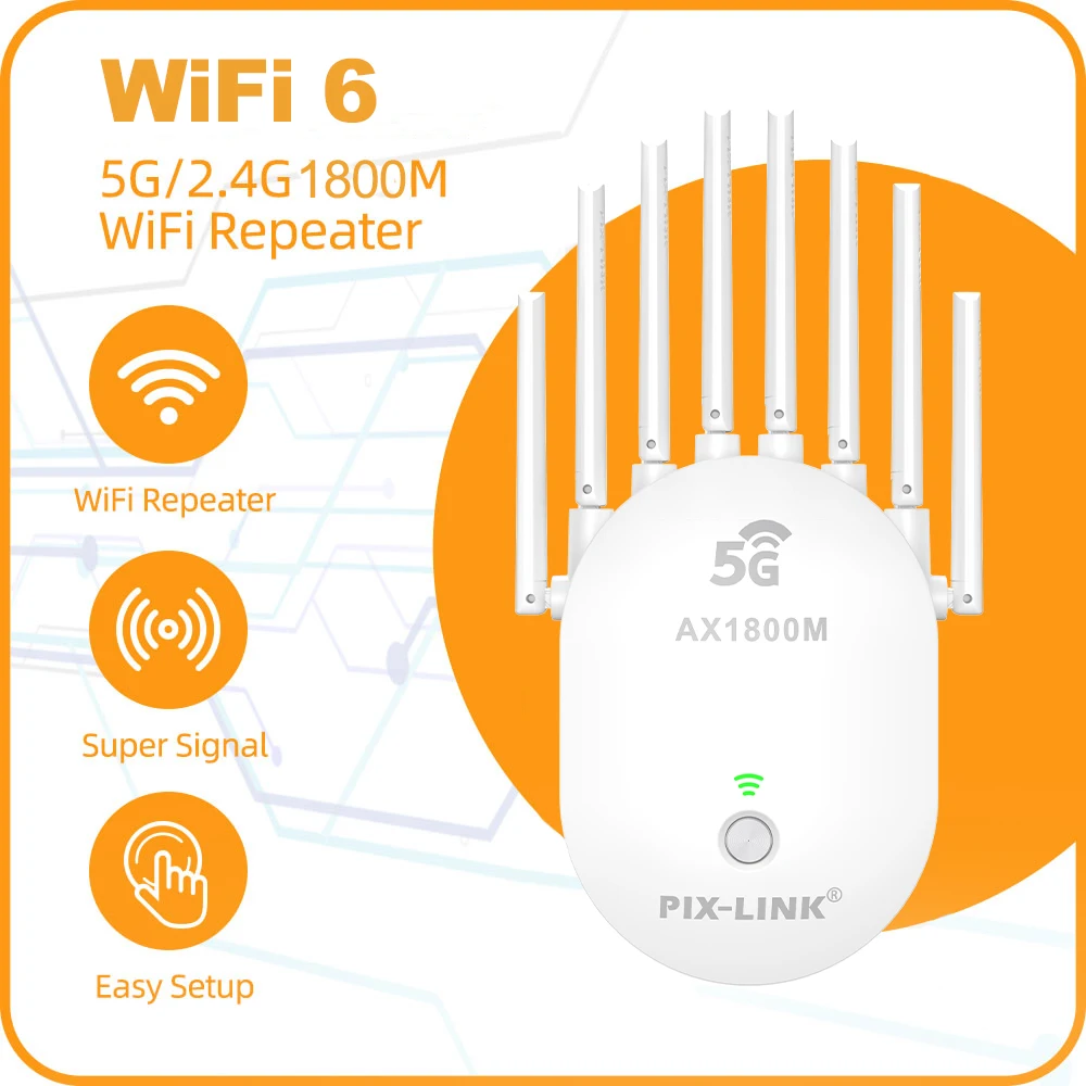 PIX-LINK 8 Antennas High Gain Wireless Amplifier 1800Mbps Dual Band 5G/2.4G Wireless Signal Booster Extend Home Coverage AX19