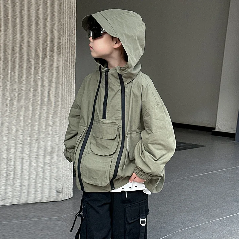 

2025 Autumn and Winter New Western-style Zipper Children's Hooded Workwear Jacket