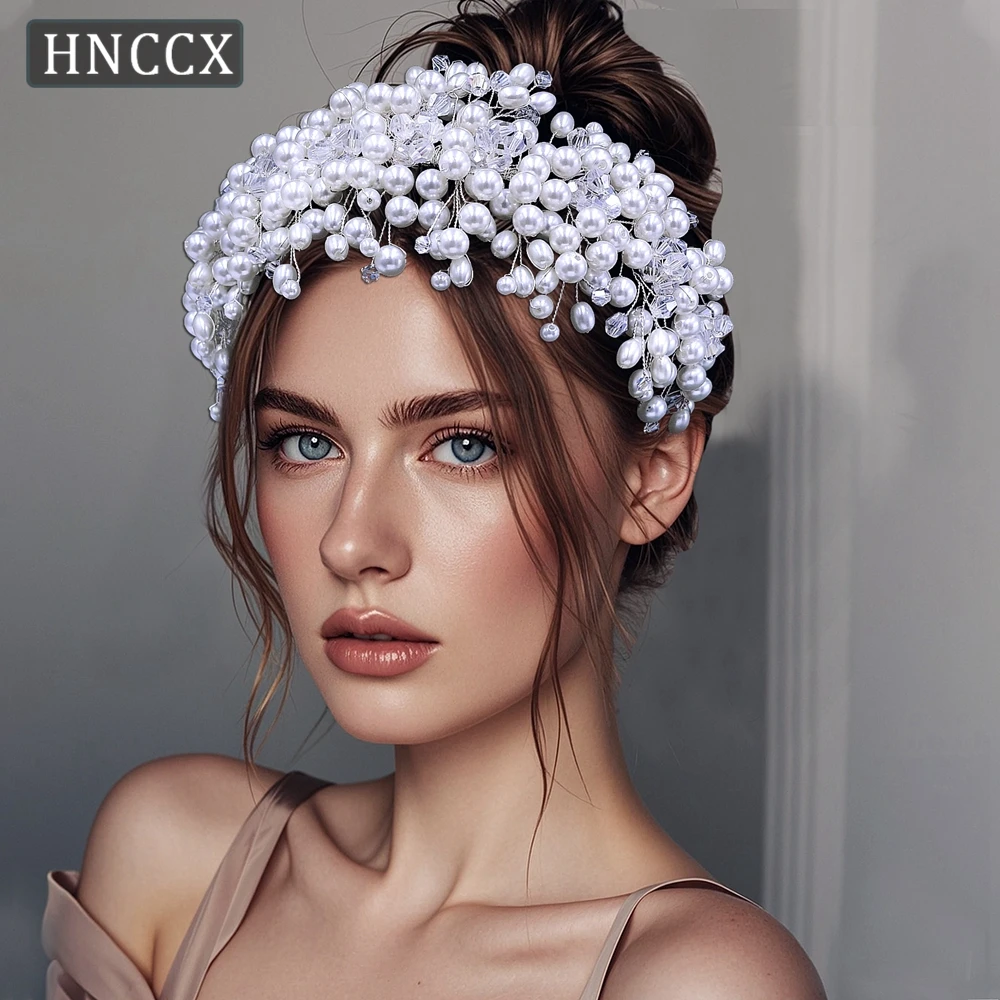 HNCCX Crystal Pearl Handmade Hair Hoop Wedding Headband Bridesmaid Party Hair Accessories Fashion Bridal Wedding Supplies CP684