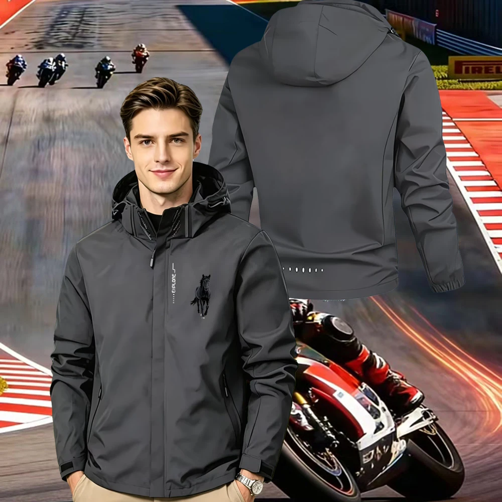 

Men's Jacket with Black Horse Waterproof Hooded Windbreaker with Removable Hood,Outdoor Casual Sports Coat for Trekking,S-3XL