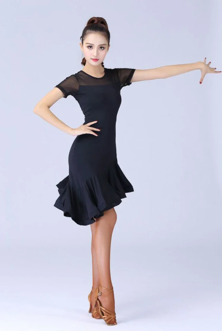 Latin Dance Dress Female Adult Performing Ballroom Tango Cha Cha Latin Dance Dresses New Short Sleeve Tassel Skirt Dance Dress