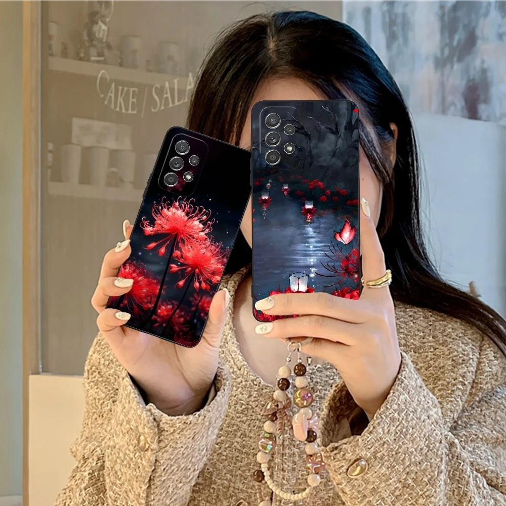 Cool Red Spider Lily Mobile Cell Phone Case for Samsung Galaxy A91 73 71 70 54 53 52 34 24 23 21 S 5G Black Phone Cover Shell