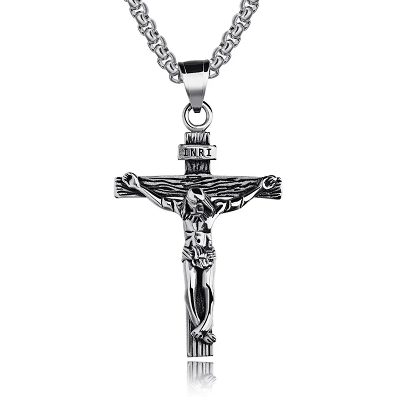 2025 Religious Jesus Cross Stainless Steel Necklace For Men Gold Silver Color Cross Pendent With Chain Necklace Jewelry Gift
