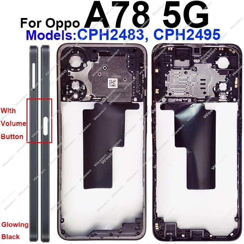 Middle Housing For OPPO A78 A79 4G 5G Middle Frame Housing Cover Bezel with Side Button Replacement Parts