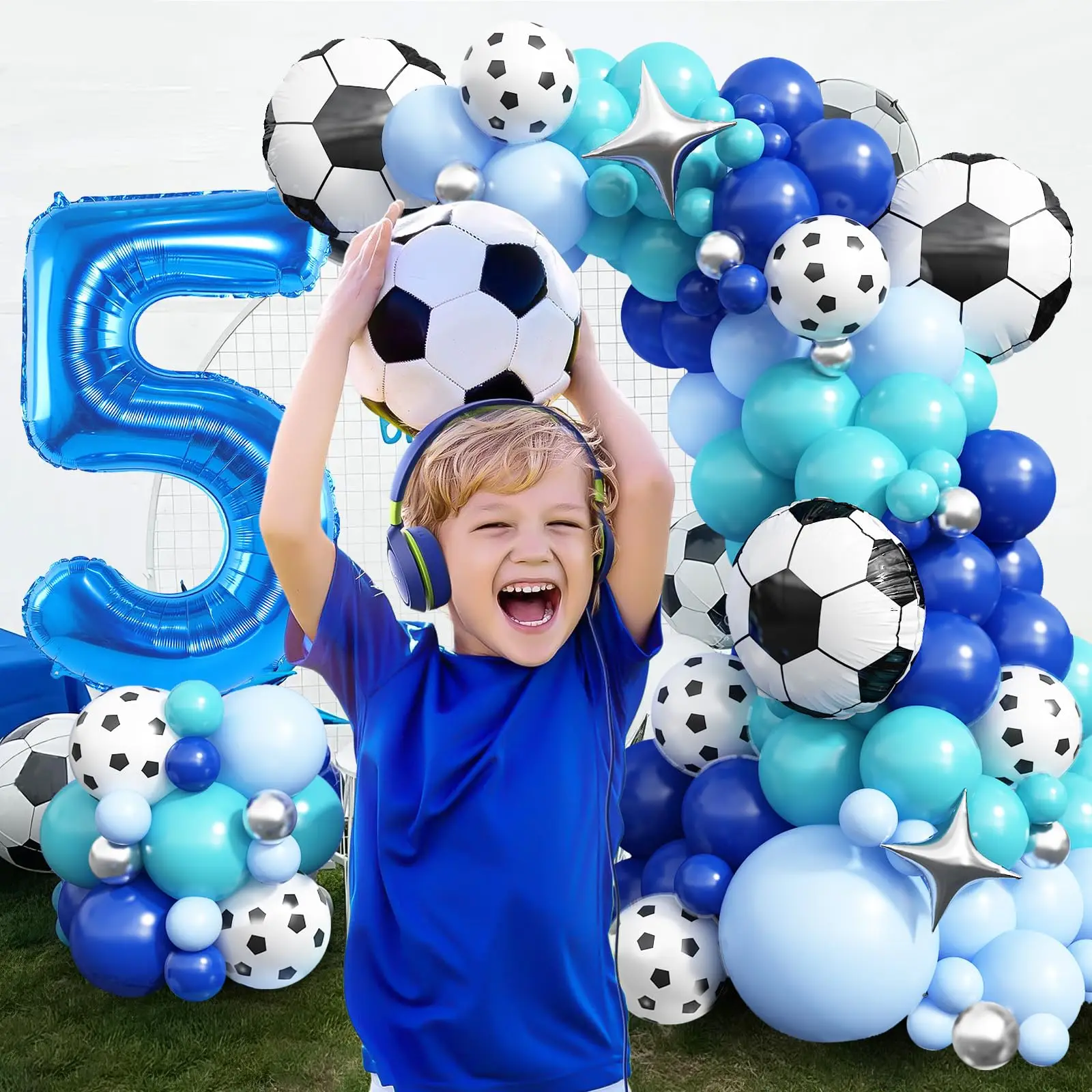 Football Theme Balloons Arch Kit Boy Birthday Decoration Blue Balloons Garland Baby Shower Sports Party Soccer Foil Globos