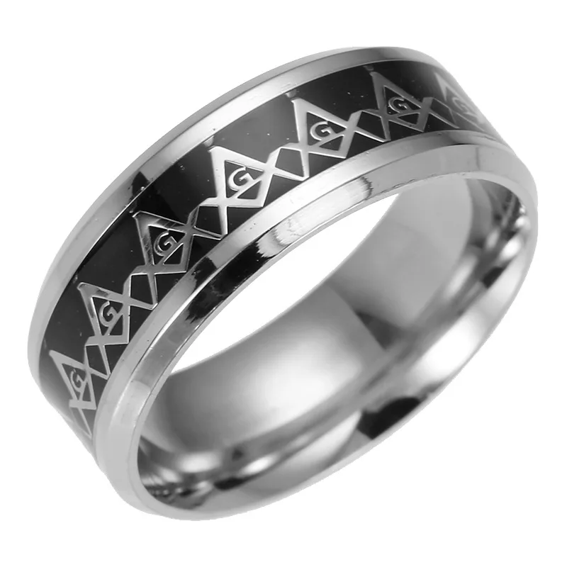 Stainless Steel Vintage Men Ring Free Mason Freemasonry Masonic AG Retro Punk Silver Color Titanium Male Jewelry