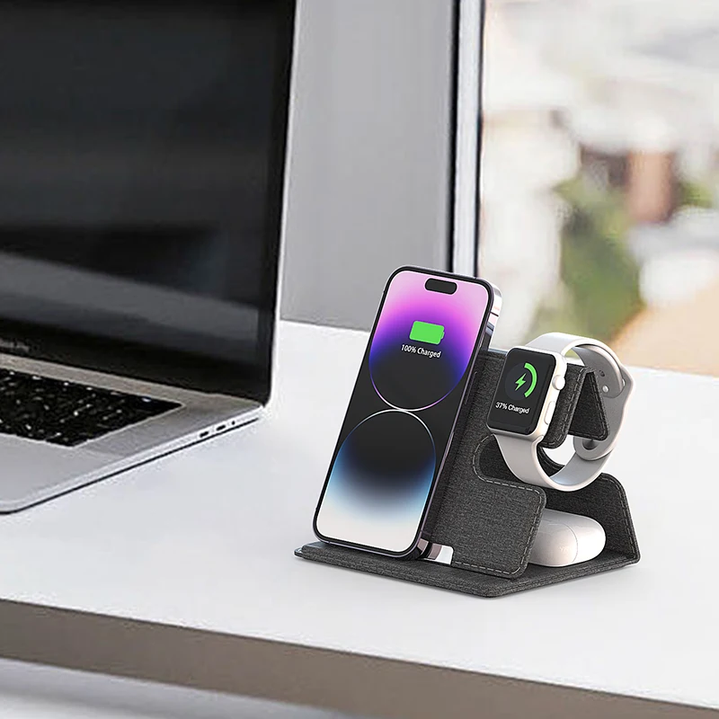 Support de chargeur sans fil pliable portable, station de charge rapide magnétique pour Apple Watch S8, support S6 pour iPhone 15 14, 3 en 1