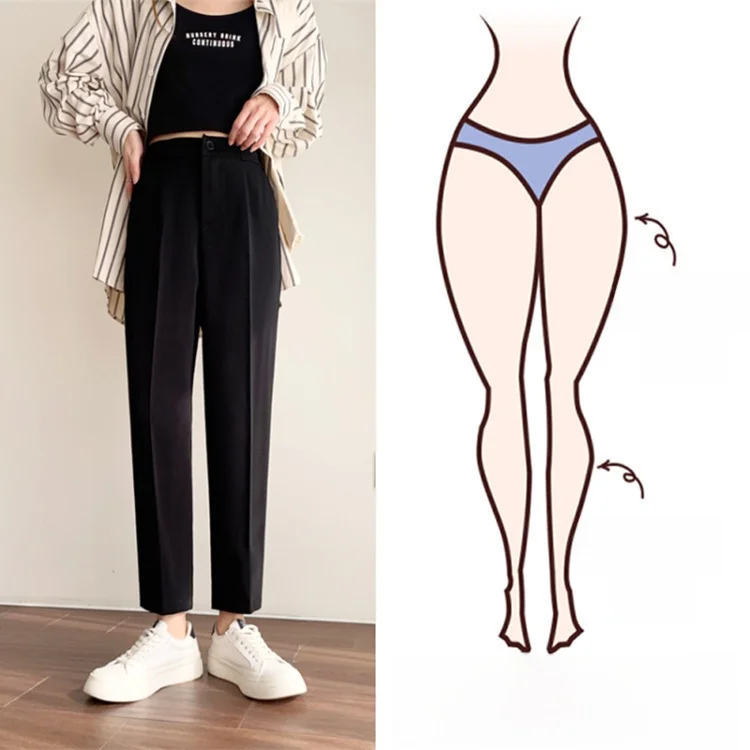 

Женские повседневные брюки больших размеров, весна-лето, новинка, свободные, широкие, с высокой талией, укороченные, в корейском стиле, модель «Харлан»