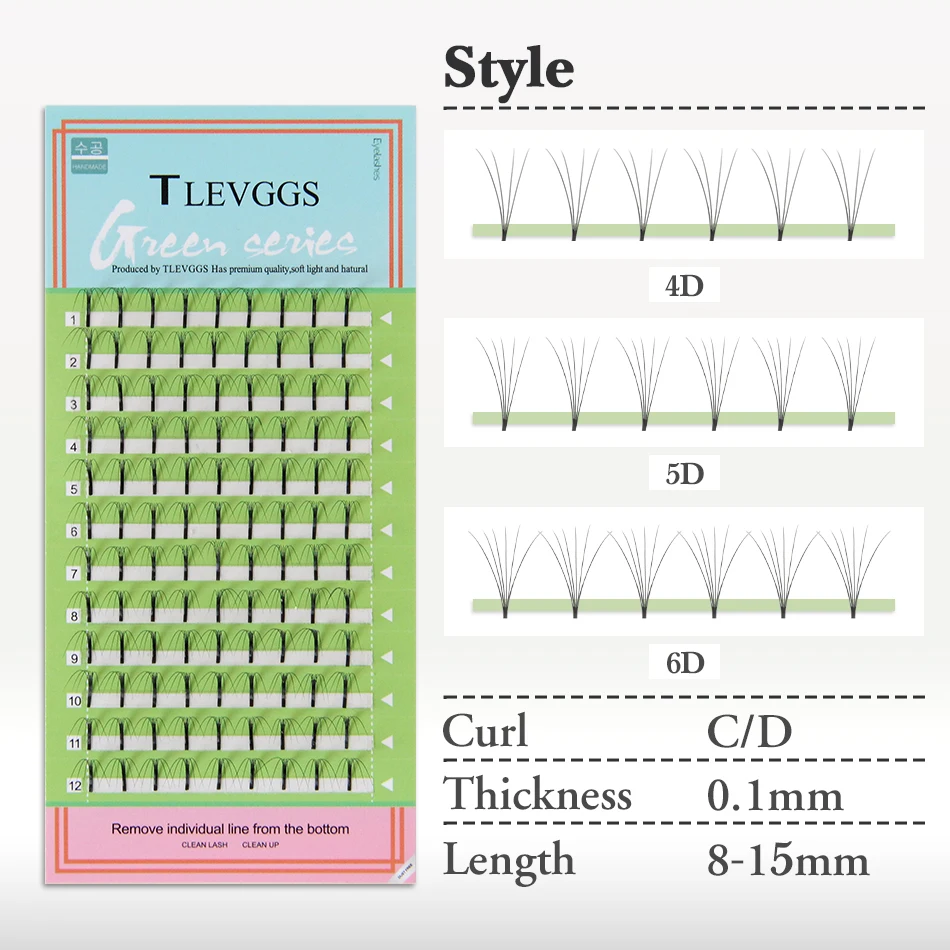 TLEVGGS 4D 5D 6D Soft Natural Mink Eyelashes 12 Rows Handmade Naturally Dense Extension Premade Volume Fans Eyelash