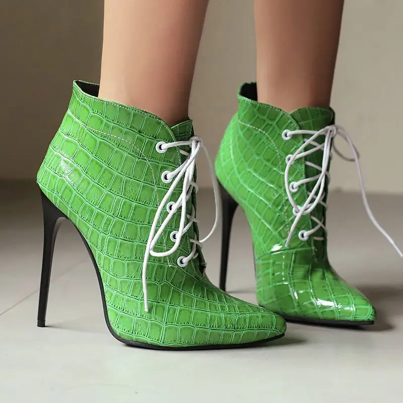 SIMLOVEYO 2024 Women Ankle Boots Pointed Toe Stiletto 12cm Lace Up 46 47 48 Party Dating Booties