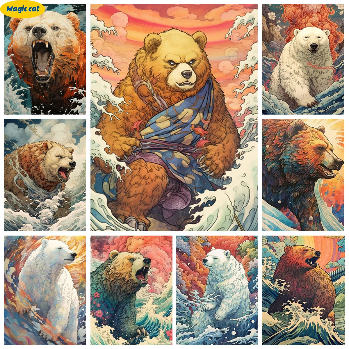 

Painted Bear 5D Diamond Painting Brown Bear Portrait Hand Diamond Embroidery Color Cross Stitch Art Mosaic Wall Decor Kid Gift