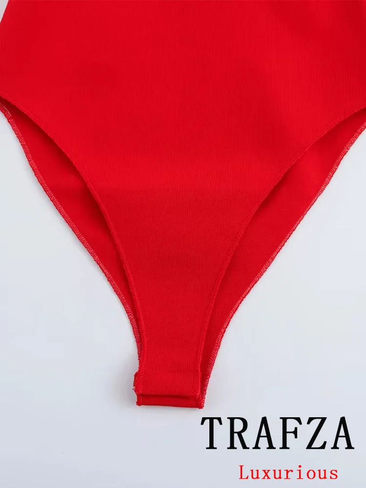 TRAFZA-body Vintage Sexy para mujer, monos cortos ajustados sin mangas de color rojo liso, monos femeninos de tubo para primavera y verano 2025