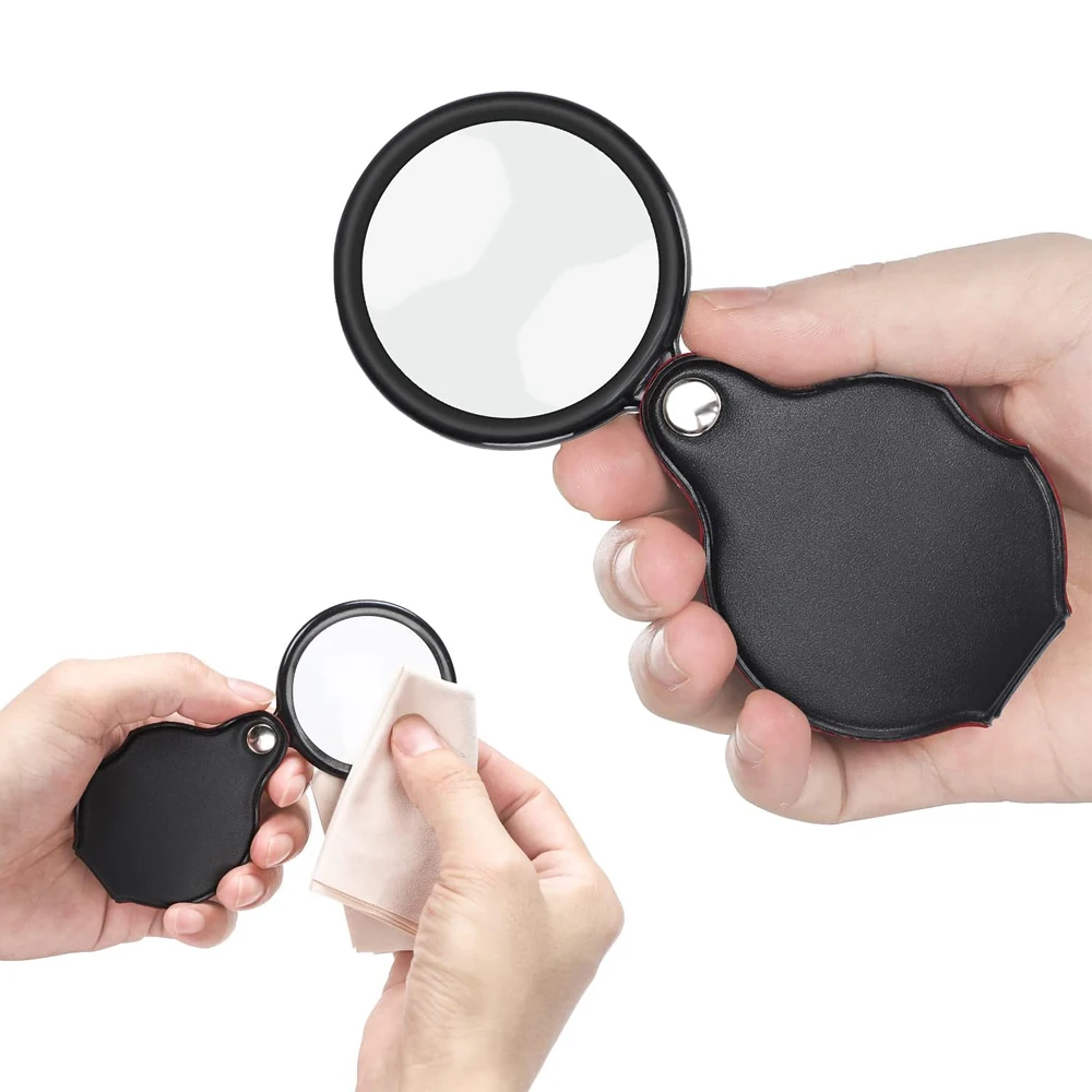 10X Small Magnifying Glass Mini Pocket Magnifier Folding Magnify Glasses With Rotating Protective Holster For Seniors Reading