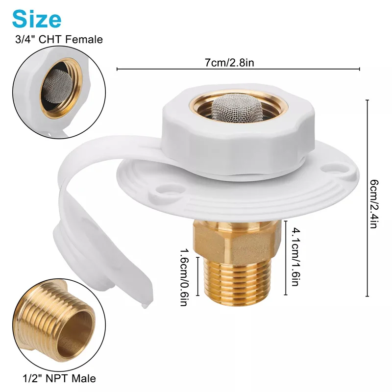 Conexão de entrada de água RV Flange de entrada de preenchimento de água da cidade de latão com válvula de retenção Conector de mangueira de água RV