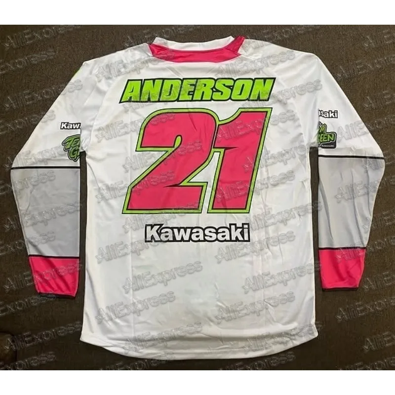 

Кавасаки # Мужская футболка 21ANDERSON Motorcycle Racing Team с длинным рукавом, весенне-осенняя мужская футболка, новинка 2025 года, спортивная дышащая футболка