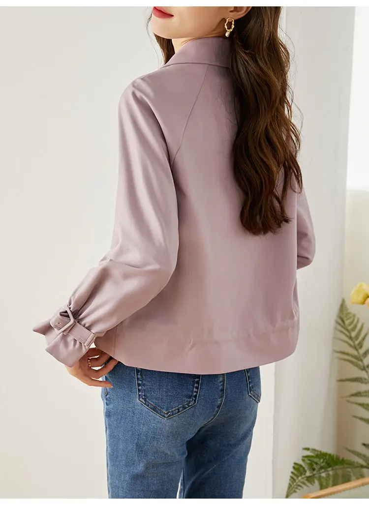 2023 Spring Autumn New Short Purple Windbreaker Women Casual Loose Female Outwear Trench Jacket