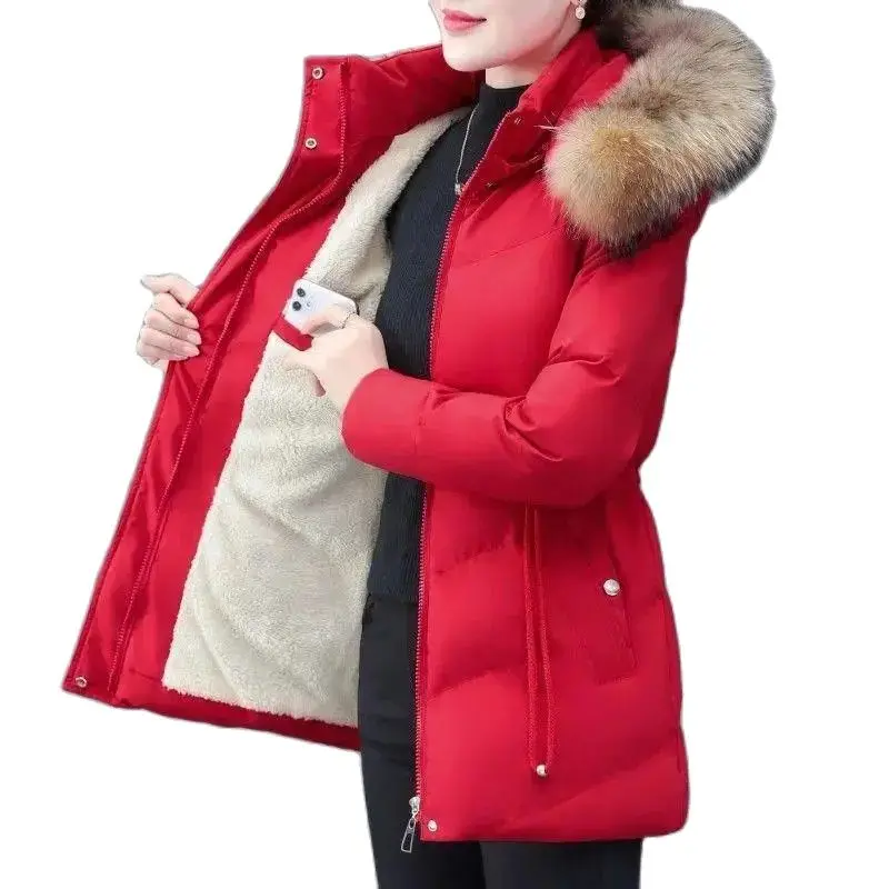 Overcoat Parka Down Cotton-Padded Jacket  Medium Long Winter Coat Add Velvet Cotton-Padded Jacket Fashion Ladies Outerwear