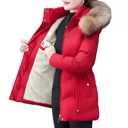 Parka rembourrée en coton pour dames, manteau moyen long, veste en velours, pardessus à la mode, hiver