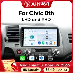 Ainavi Car Multimedia Player For Honda Civic 8th 8gen 2005 2006 2007 2008 2010 2011 Wireless Carplay Android Auto 4G Wifi 2Din