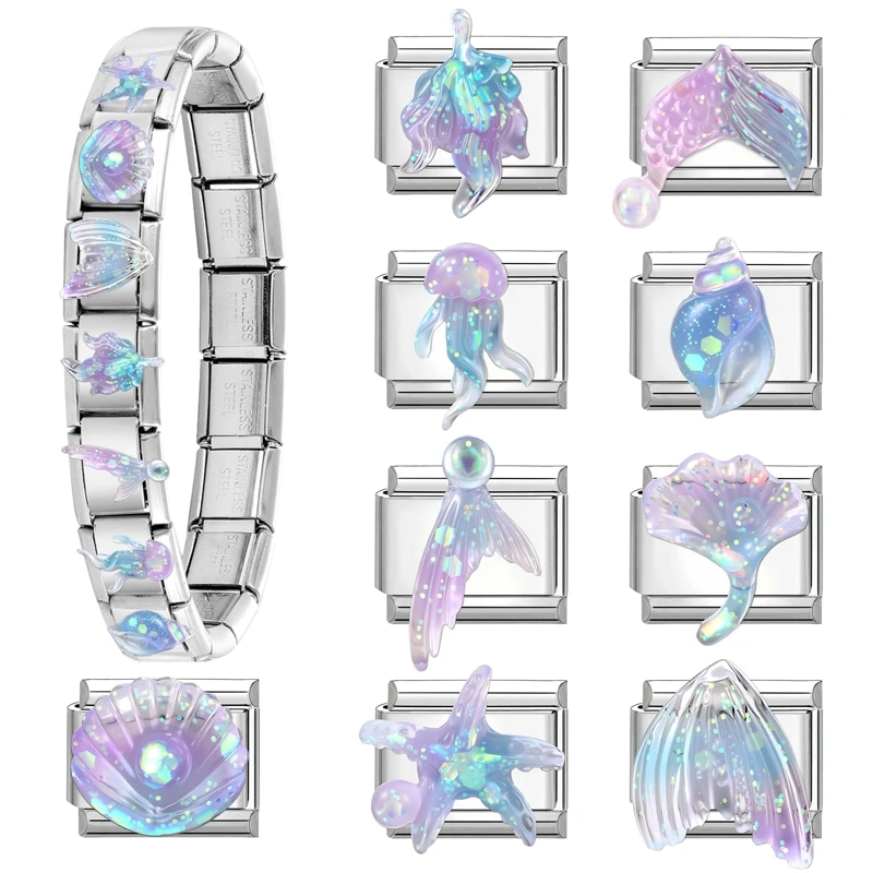 موضة المحيط قطرة الماء ذيل السمكة قنديل البحر محارة الإيطالية سحر الروابط صالح 9 مللي متر الفولاذ المقاوم للصدأ سوار المرأة DIY بها بنفسك صنع الهدايا #3