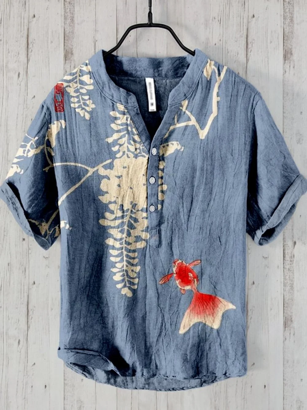 

Men's Ink Printed V-Neck 3-Button Pullover Shirt Summer Street Casual Short Sleeve Top plus Size Fashionable