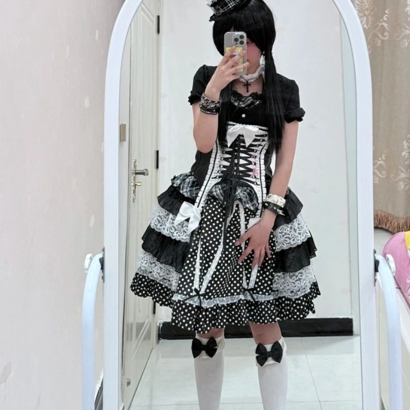 Jupe gâteau en dentelle à pois rouge pour femmes, Design Original, mignonne, rétro japonais, nouvelle collection douce Lolita, jupes courtes bouffantes pour dames