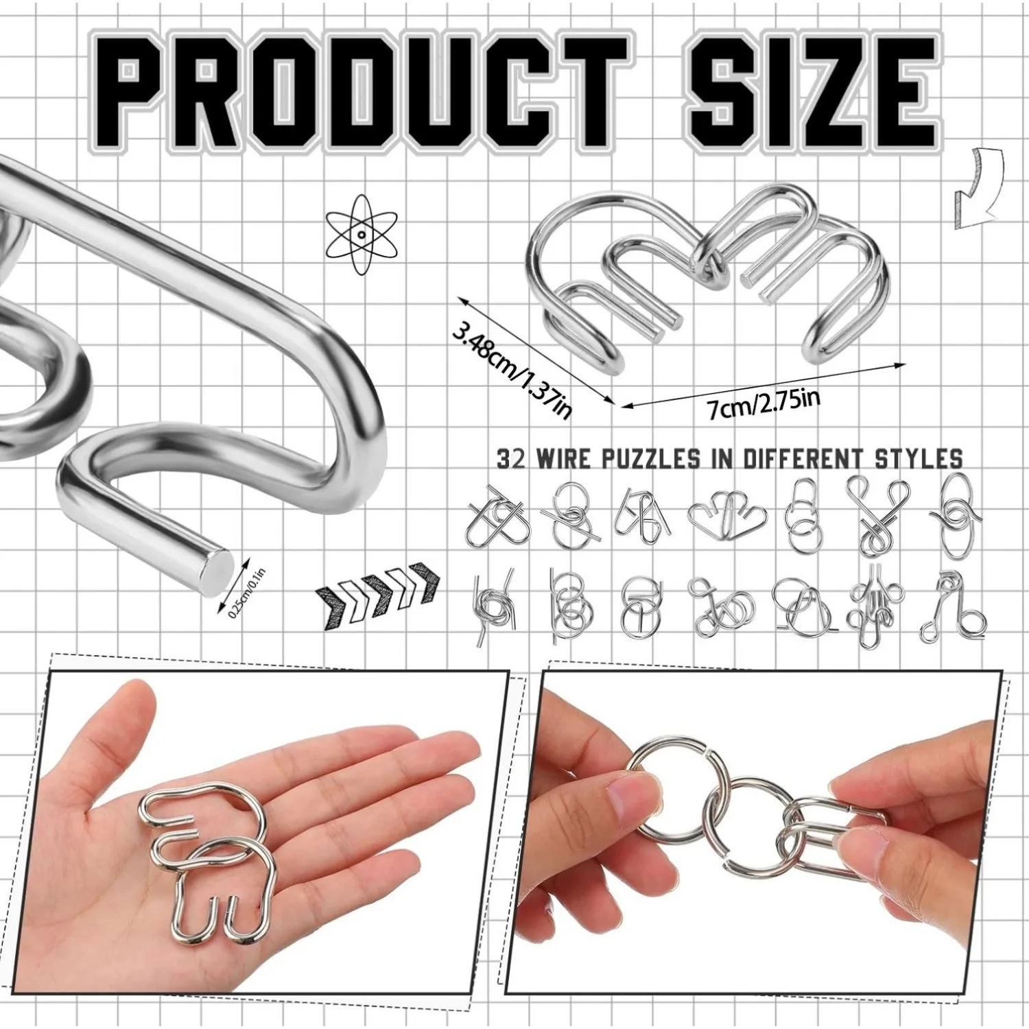 Metal Wire Puzzle Set,Brain Teaser IQ Test Disentanglemen Iron Link Unlock Interlock Game Chinese Ring Magic Trick Toy