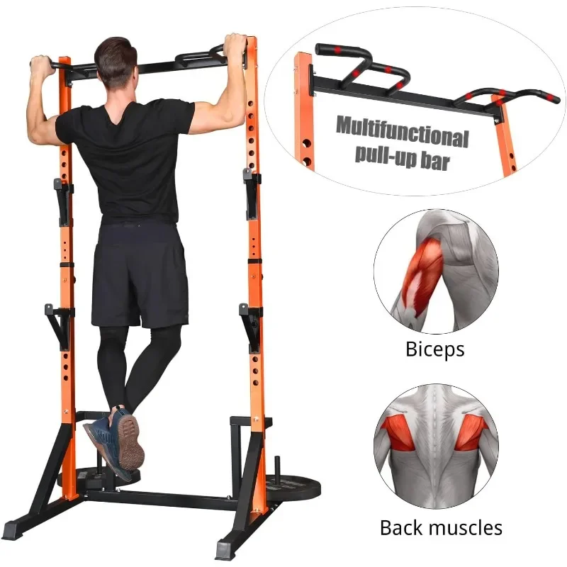 

CANPA Multifunction Power Rack With Pull Up Bar, Heavy Capacity And Adjustable Squat Stand Rack For Home Gym Equipment,Orange