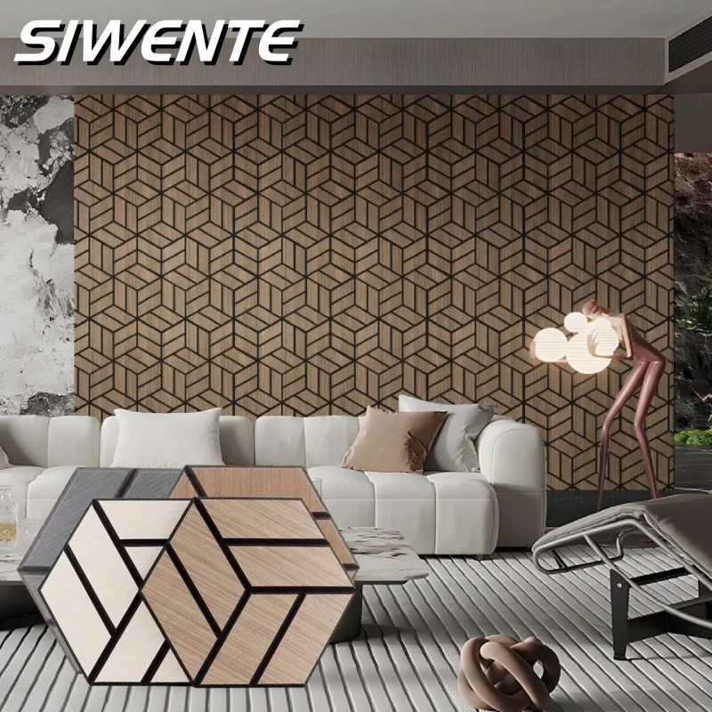

3D Groove Design Soundproof Wall Panels Wood Grain Hexagonal Self-Adhesive Acoustic Wall Stickers for Bedroom Backgrounds Decor