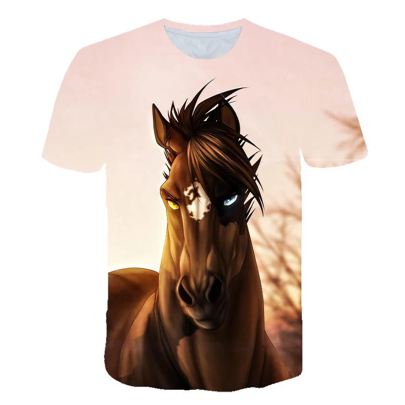 Men's T-Shirts Animal Horse Pattern 3D Print Short Sleeve Steed Graphic T Shirt Oversized Tees Harajuku Y2K Tops Unisex Clothing