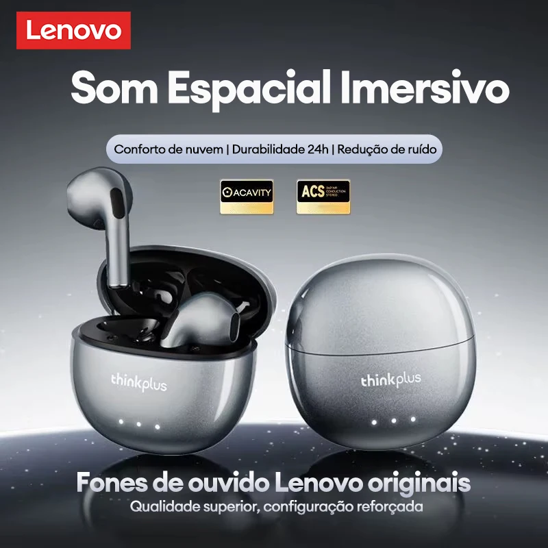Fones de Ouvido Lenovo LP2 Pro Bluetooth 5.4, Semi-Intra-auriculares, Chamadas Claras, Qualidade de Som HIFI, Fones Sem Fio Leves e Confortáveis
