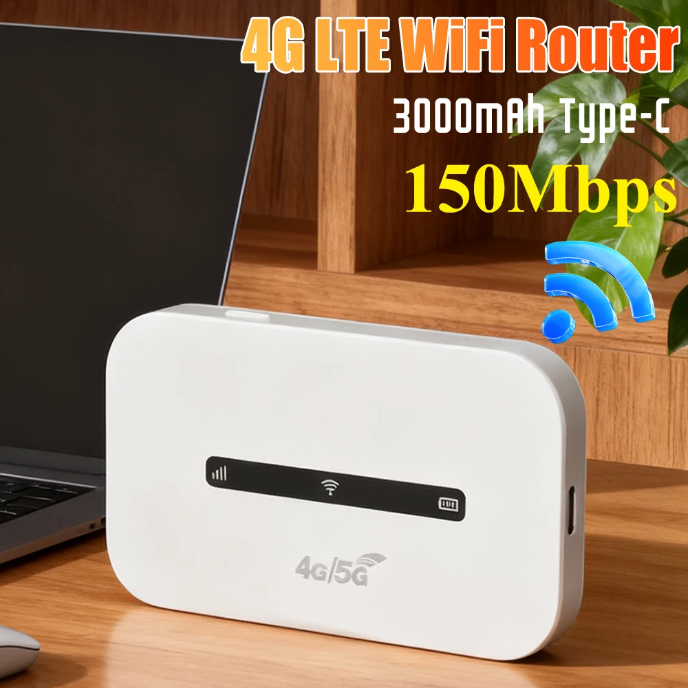 

4G LTE мобильный Wi-Fi-маршрутизатор, 150 Мбит/с, точка доступа Wi-Fi со слотом для SIM-карты, беспроводной маршрутизатор, интерфейс Type-C 3000 мАч для домашнего офиса