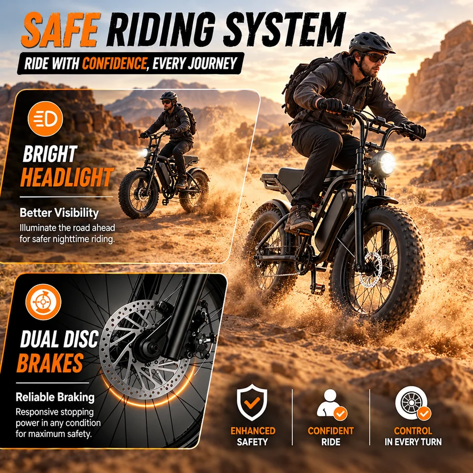1000W Peak Electric Bike for Adults 48V 15Ah Removable Battery 20 Inch Fat Tire E-bike Dual Suspension All-Terrain Commuter US Stock image 3