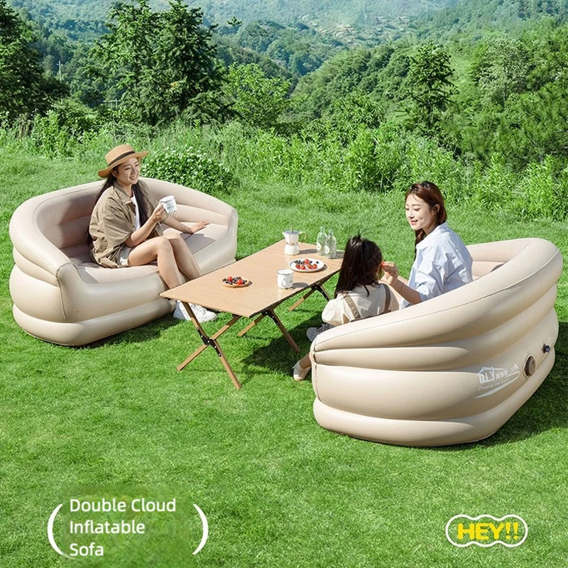

Double Inflatable Sofa with Built-in Air Pump One-Touch Fast Inflate/Deflate Portable Camping Couch Outdoor Air Lounge Chair