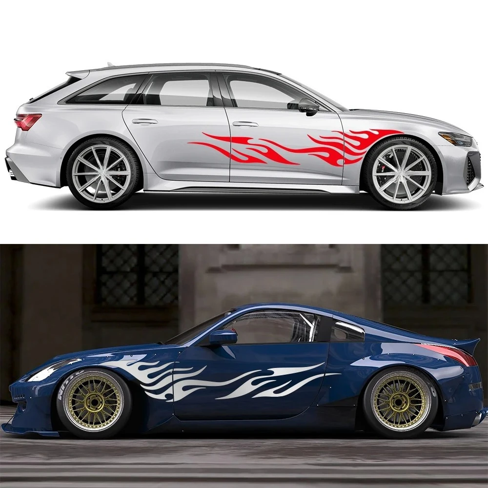 

Креативные графические наклейки с изображением пламени для кузова автомобиля, спортивные полосы, виниловые водонепроницаемые наклейки, аксессуары для декора авто