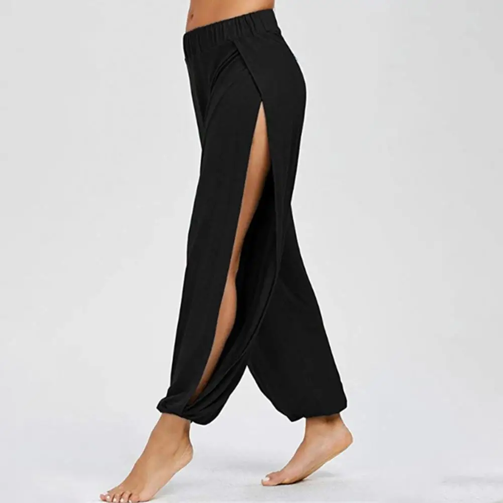 Wide Leg Casual Trousers Women Harem Pants High Waist Side Slit Design Hip Hop Style Yoga Dance Pants