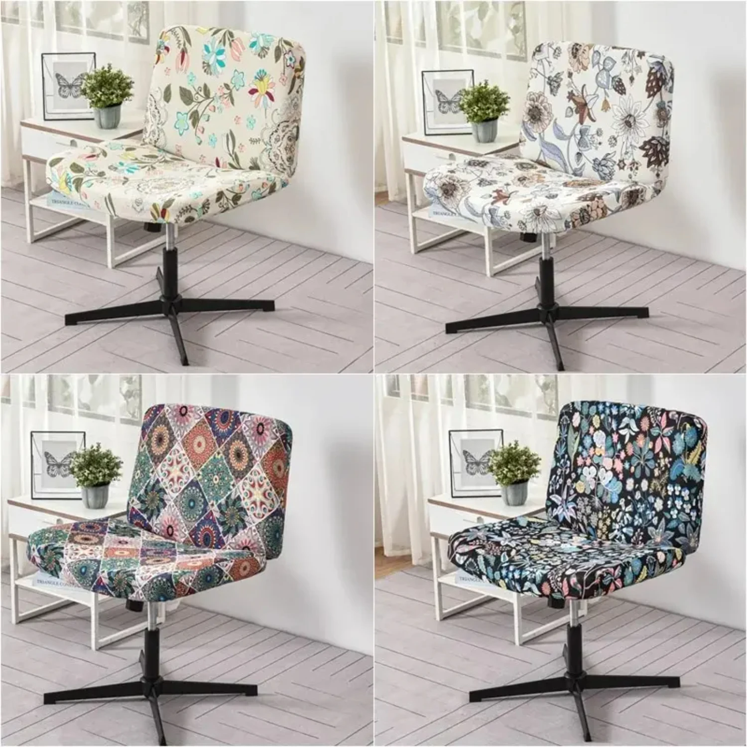 Elegant Armless Slipcover for Office Desk Chair with Criss Cross Legs, Wide Seat Design and Mid Back Support - Stylish Cover for