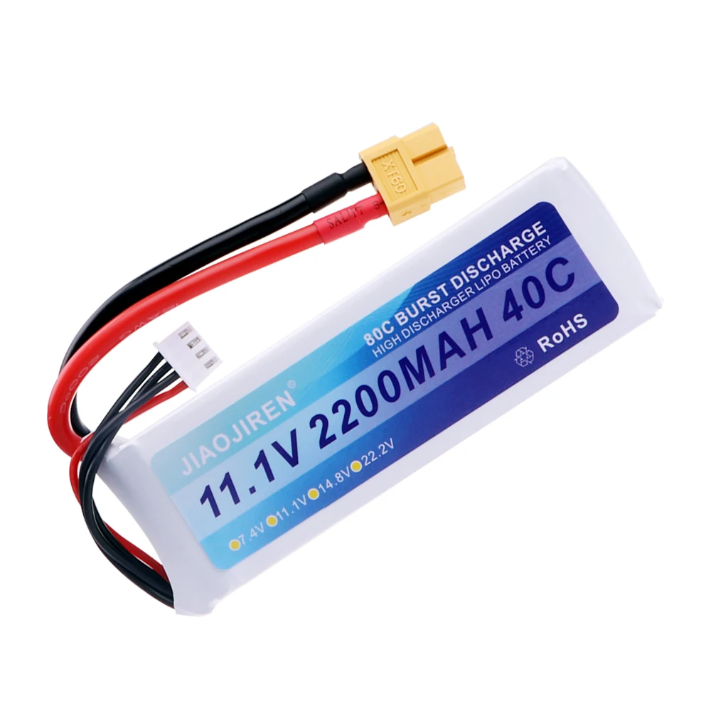 Baterai LiPo 3S 11.1V 2200mAh, untuk pesawat helikopter RC, Quadcopter, mobil dengan T/JST/XT30/XT60, suku cadang baterai 11.1v