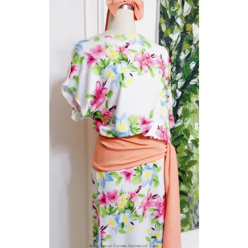 Customized Belly Dance Costumes Piece Saidi Robe Diamond Studded Headscarf Belt Eastern Dance Vine Staff Robe Performance Dress