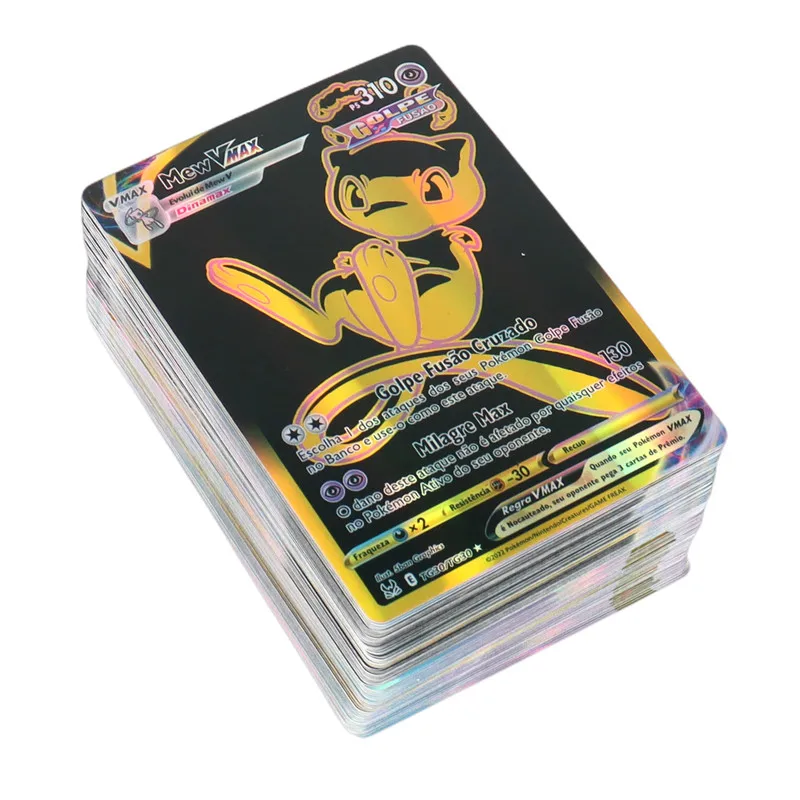 100Pcs Portuguese Holographic Pokemon Cards 49Vstar 51Vmax Letter with Rainbow Arceus Shiny Charizard trade card children toys