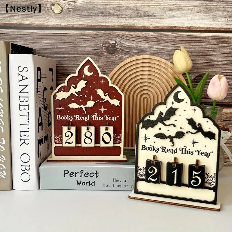 Wooden Book Read This Year Counter Reading Challenge Tracker Bookshelf Club Classroom Decor New Years Gifts For Bookworm 〔Nest〕