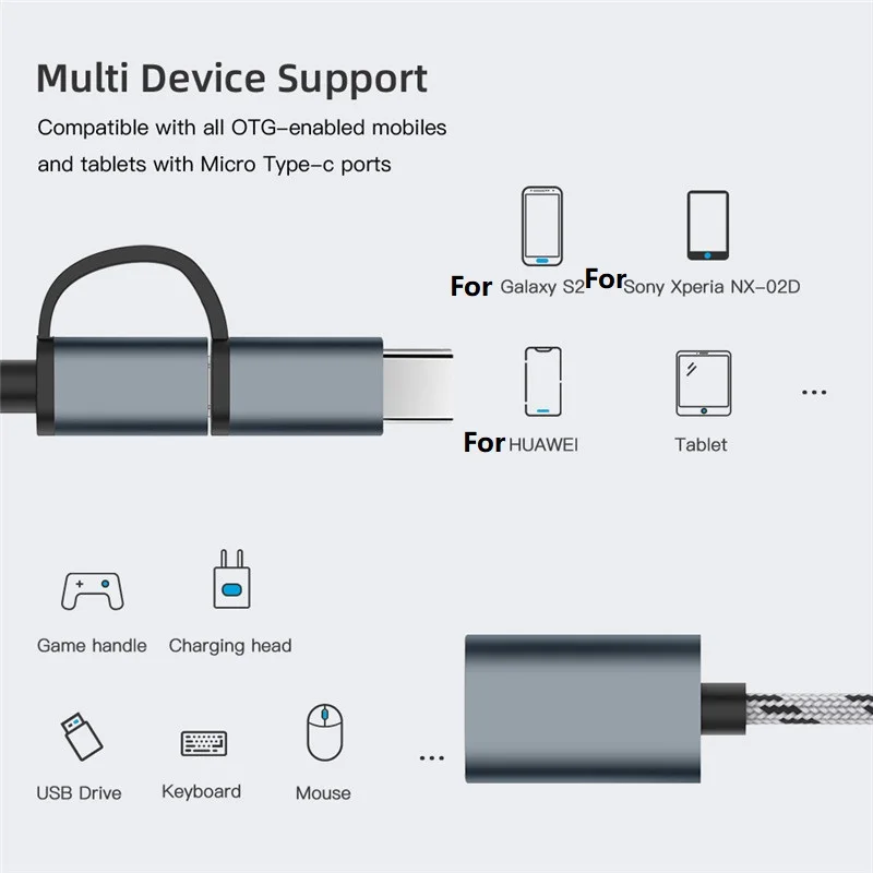 Type C to USB Converter OTG Micro USB Cable Splitter Adapter Male Female USB 2.0 Adapter Extension Cord for Cell Phone Computer